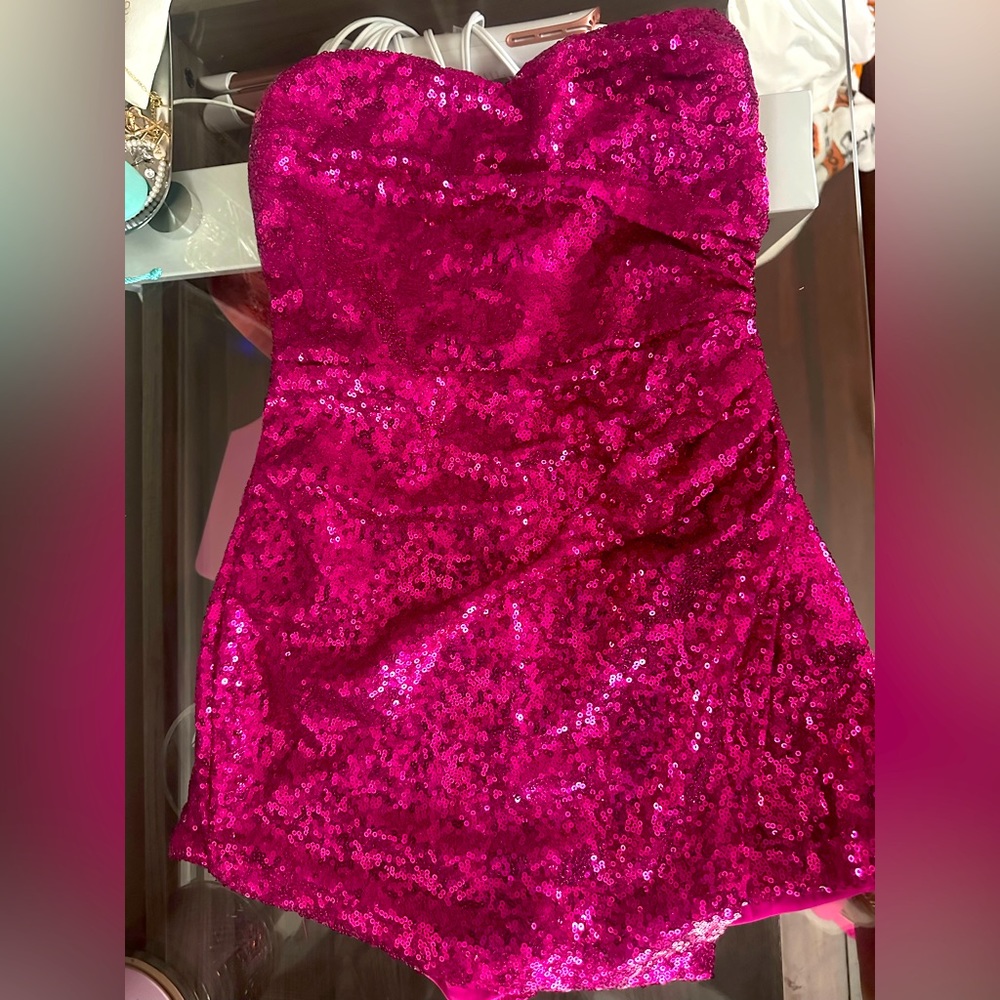Hotpink sequenced hoco dress